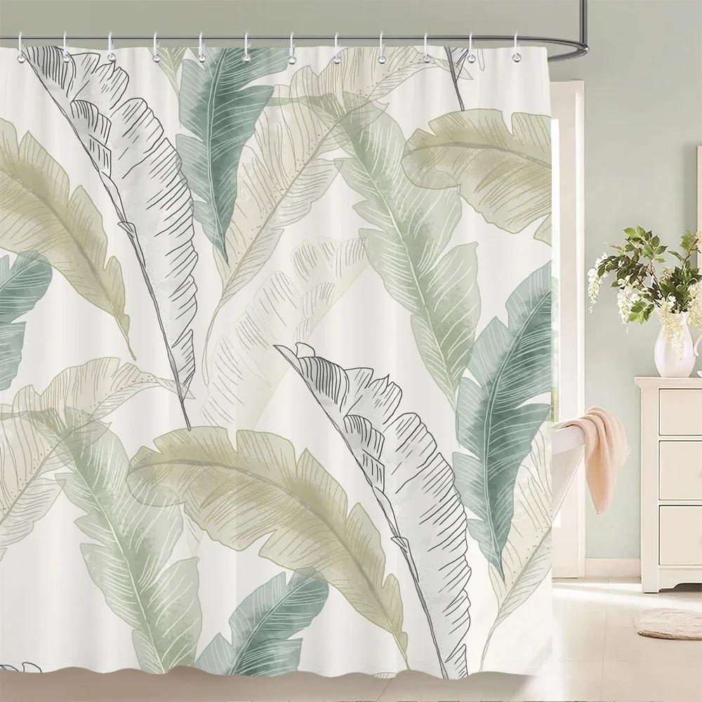 Nordic style Flower Leaf Plant Printed Fabric Shower Curtains Floral Bath Screen Waterproof Products Bathroom Decor with Hooks