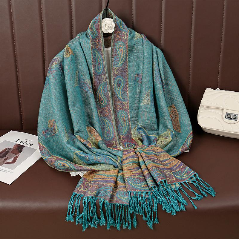 Paisley Pashmina Shawl Scarf Women Jacquard Cashew Printed Scarves Flowers Borders Female Tassel Blanket Wraps Ethnic Shawls