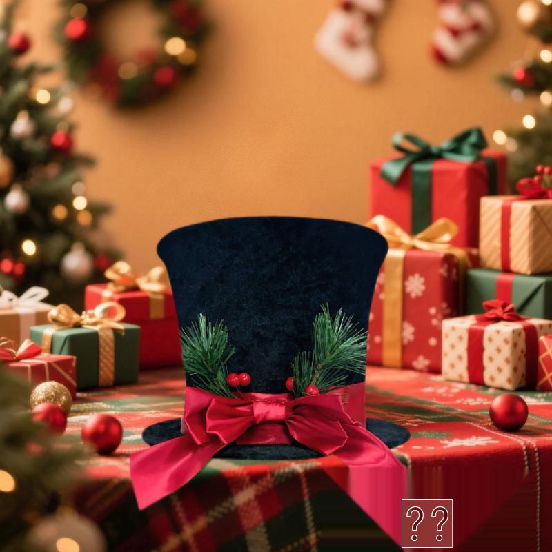 Christmas Tree Top Hat with Red Bow and Festival Ribbon
