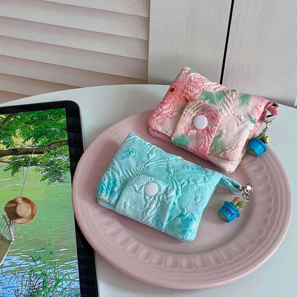 Canvas Flower Coin Purse Bubble Cloth Cloth Envelope Wallets Temperament Mini Cash Wallet  Female