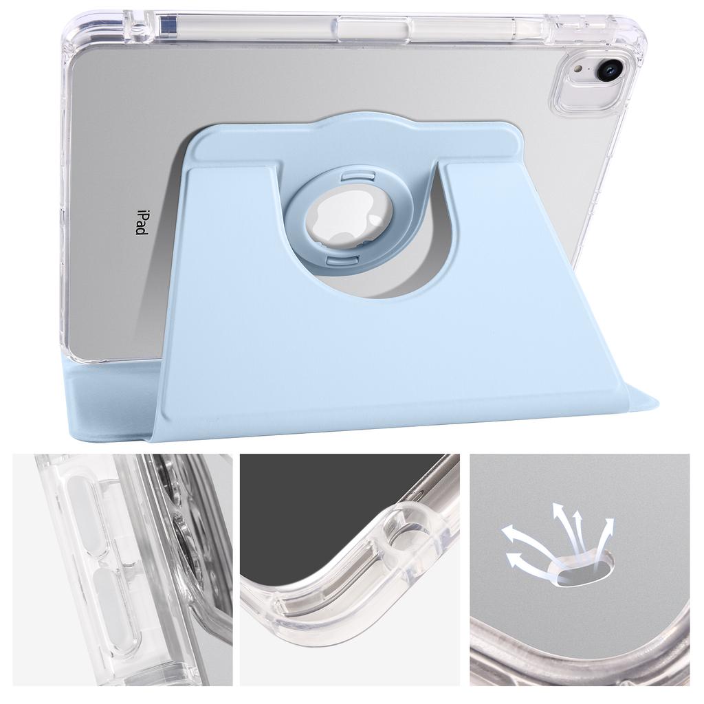 For iPad Air 11 (2025)/(2024) Case Rotating Stand Leather+Clear TPU Detachable Tablet Cover