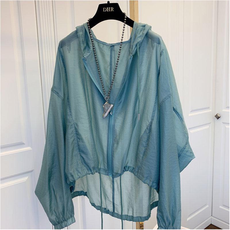 Summer Lightweight Ice Silk Sunscreen Clothing Women's Loose and Thin Sunscreen Shirt Thin Jacket Hooded Top Large Size