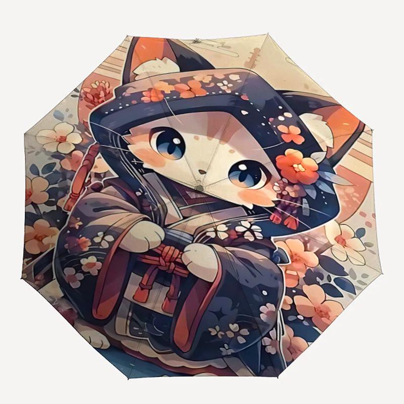 1pc Cute Cat Character Pattern Umbrella, Fashionable, Personalized, High-Value Folding Umbrella, a Must-Have for Summer, 8-Rib Durable Iron Frame, Tri