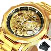 WINNER Luxury Gold Skeleton Automatic Watch for Men Luminous Pointers Royal Irregular Mechanical Watches Stainless Steel Strap