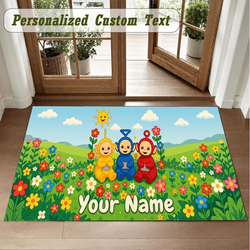 Crystal Velvet Square Rug Custom NameTeletubbies Pattern Non Slip Home Floor Decor Rug