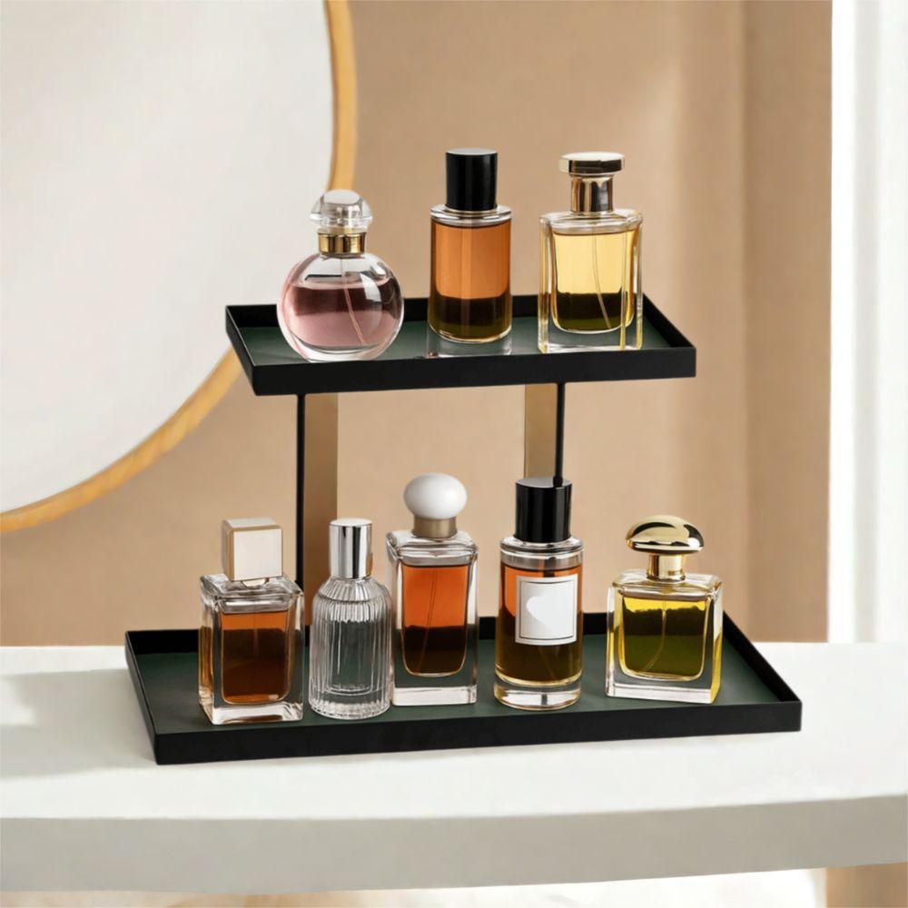Large Capacity Double Layer Vanity Tray Rectangular Cosmetics Storage Rack Dresser Tray  Entryway