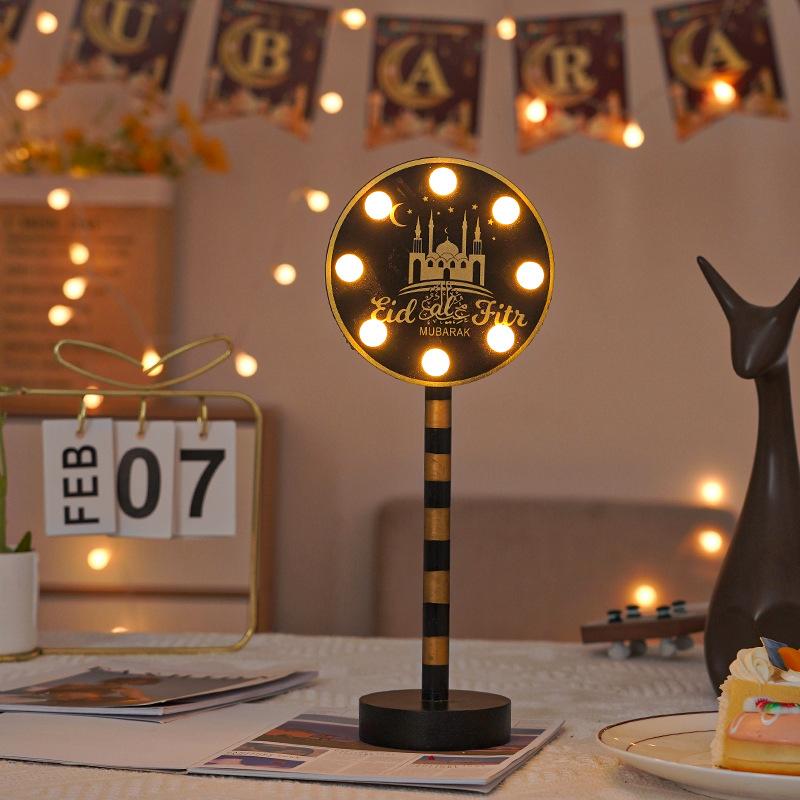 EID Mubarak Wooden Ornaments Moon LED Lights, Ramadan Lamp, Islam Muslim Event Party, Home Table Decoration, Kareem Gifts, 2025