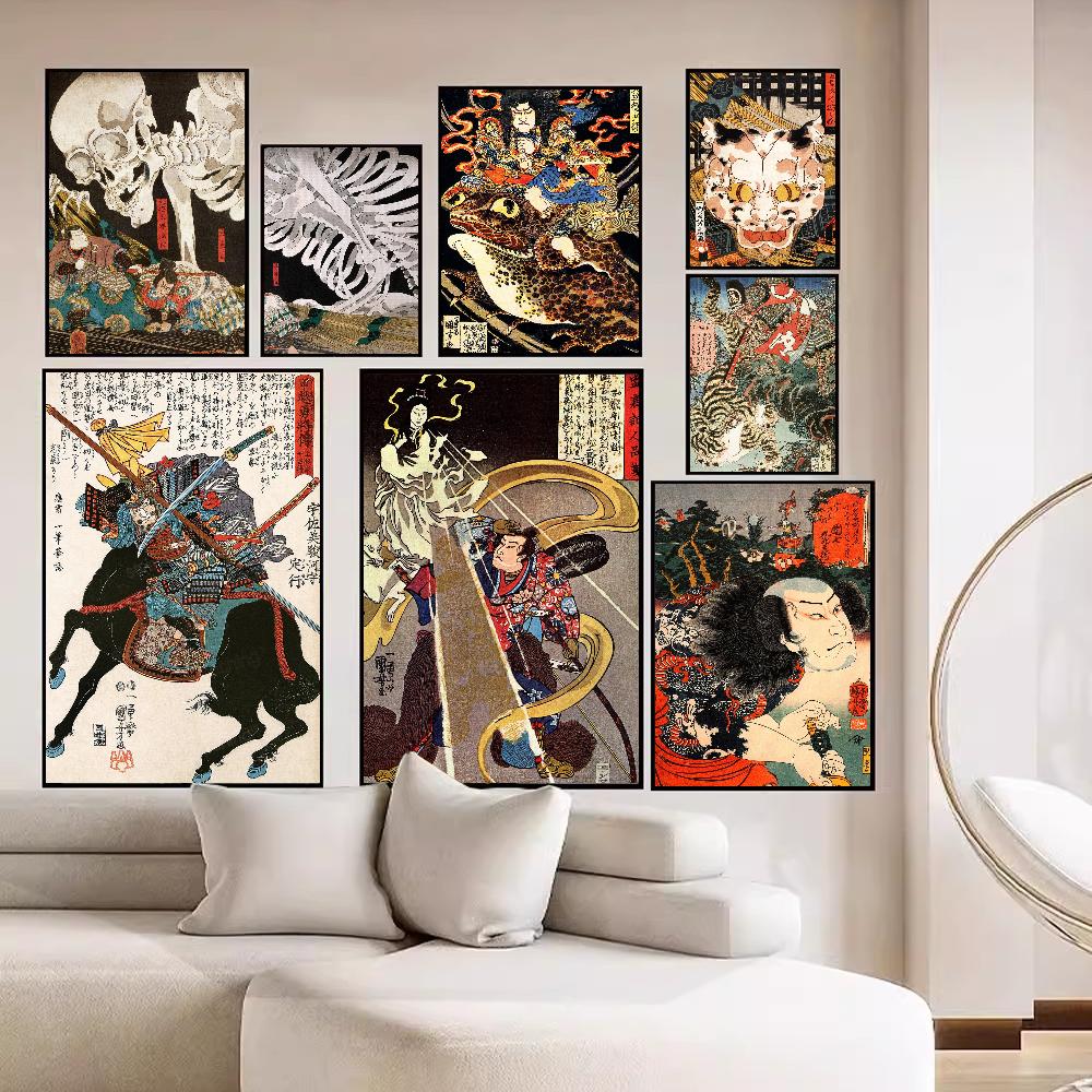 Vintage Japonské Umění Ukiyo-e DIY Samolepicí Plakát Luxusní Samolepka na Zeď pro Obývací Pokoj Bar Dekorace Zdi