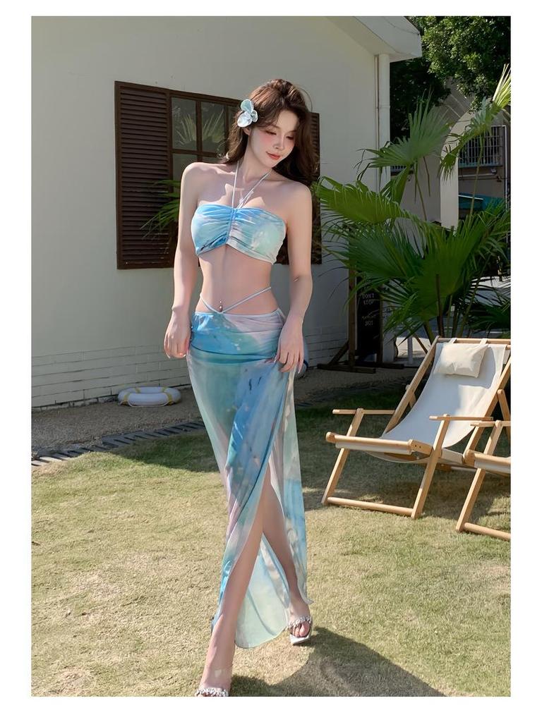 2025 Women's High-End Swimwear: Elegant Split Long Dress & Bikini Four-Piece Set
