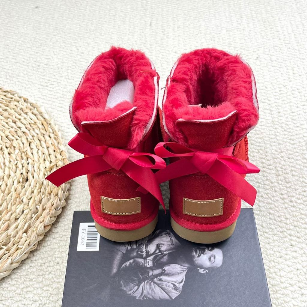 Large size single ribbon snow boots women's winter leather velvet thickened warm snow cotton