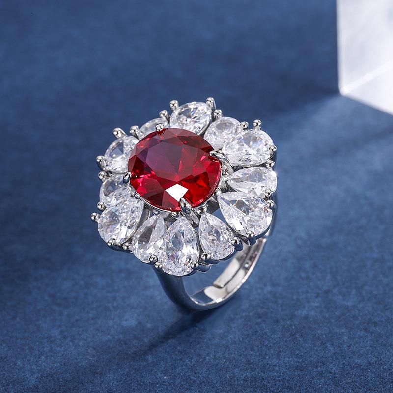 

Meifeng fashion jewelry set simulation pigeon blood red treasure pendant 10 * 12 stud earrings ring 6 * 8 three-piece set