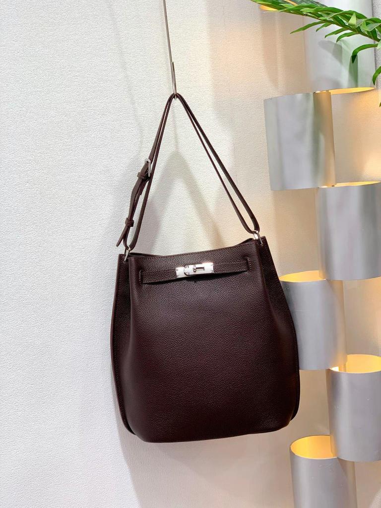 Genuine Leather 2025 Crossbody Bucket Bag - Casual, Trendy Vertical Cowhide Horseshoe Design by Sokelly
