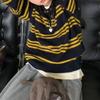 Womens Loose Long Sleeve Polo Neck Knit Sweater Striped Colorblock Casual Top Fall 2025