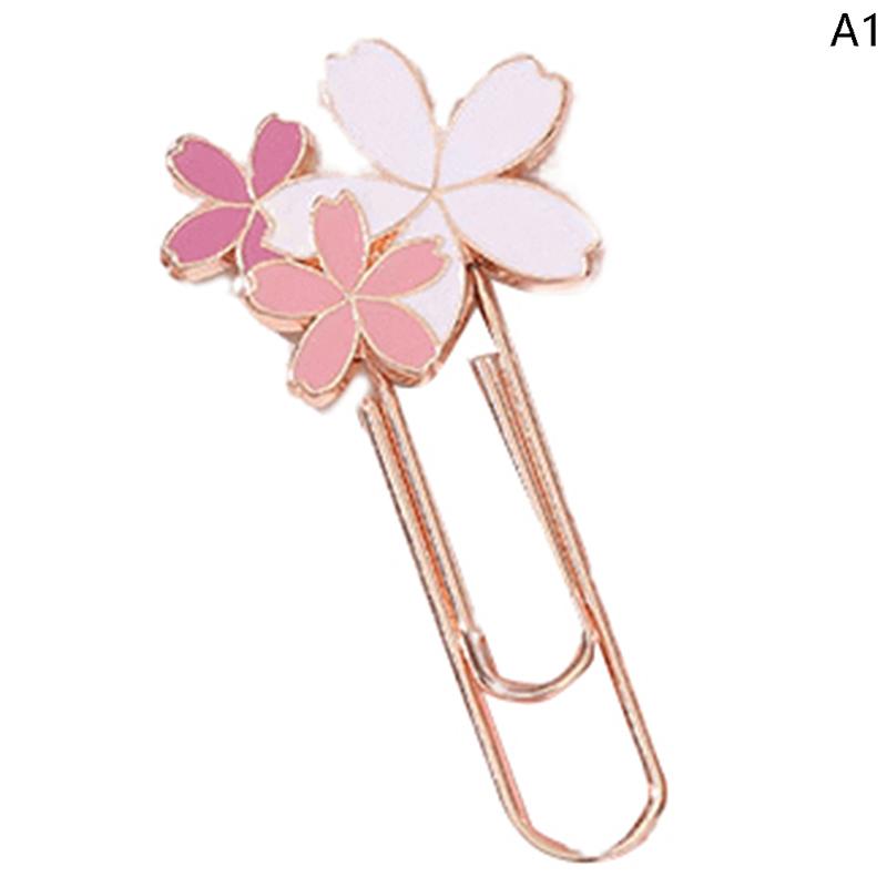 1 x rosa Sakura-Blumen, Metall-Lesezeichen, exquisite Kirschblüten-Büroklammer