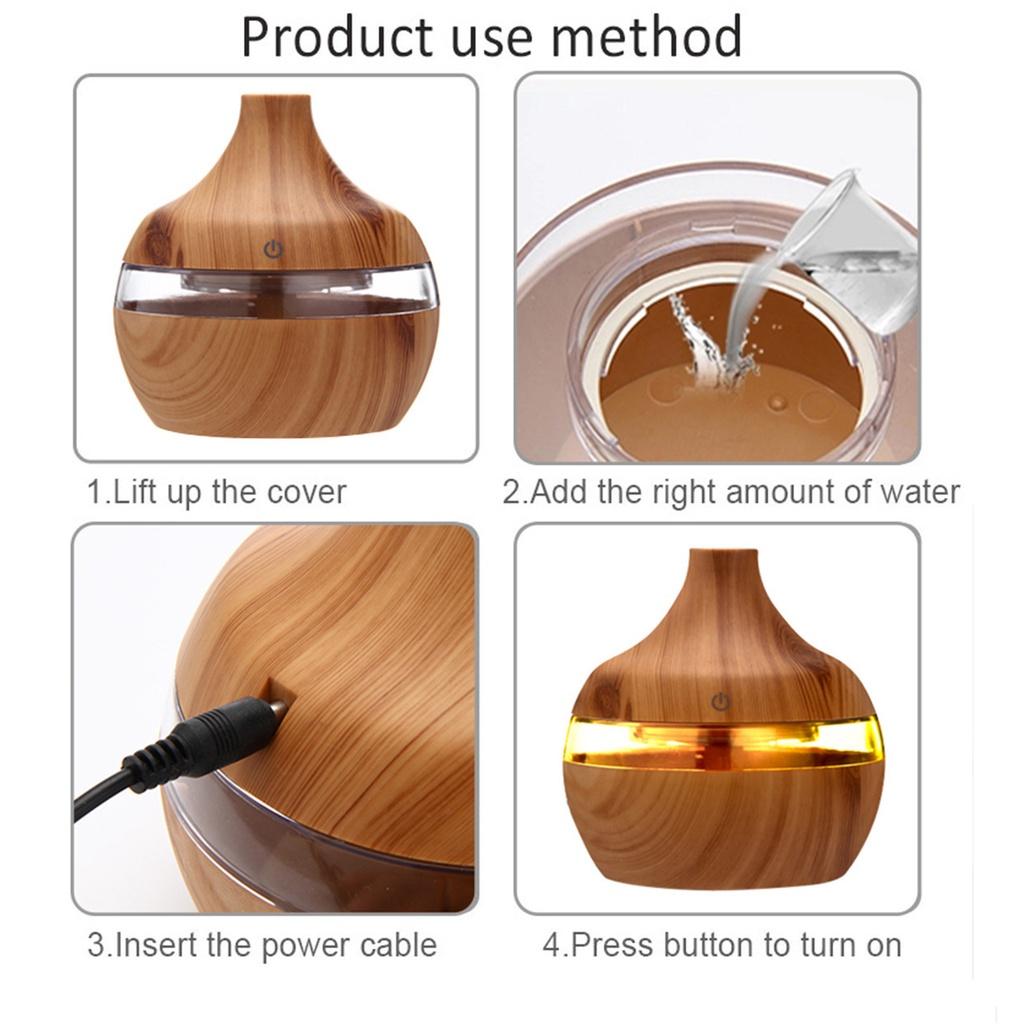 300ml Electric Humidifier Essential Aroma Oil Diffuser Ultrasonic Wood Grain Air Humidifier USB Mini Mist Maker