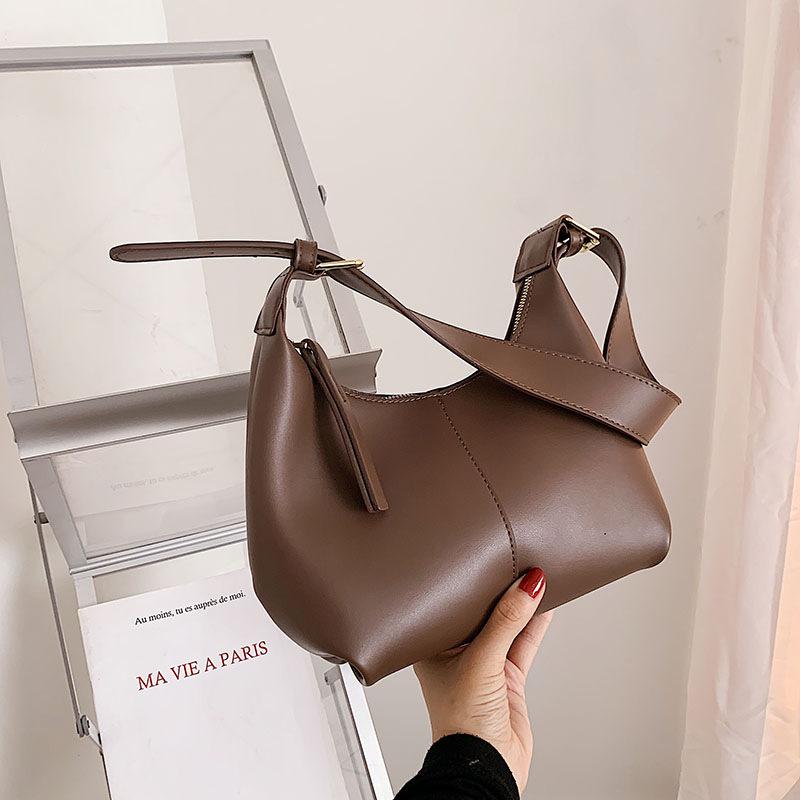 High-end Retro Solid Color PU Leather Shoulder Bag Fashion Women's Handbags Casual Designer Hobos Underarm Bags Fashionable New