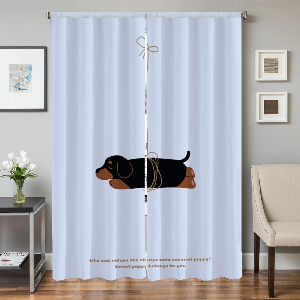 

Оконные кухонные шторы для гостиной, 2 шт., затемняющие шторы, занавески на дверь, мультяшная колбаса, собака, украшение для спальни, перегородка W50xH70cmx2pcs-CL