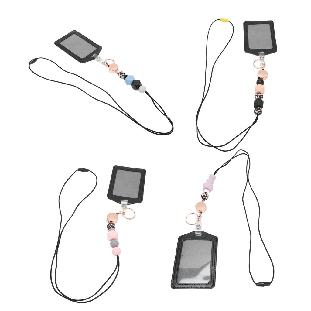 Silicone Retractable Beaded Lanyard with Transparent ID Holder Multi Purpose Badge Holder for Studen
