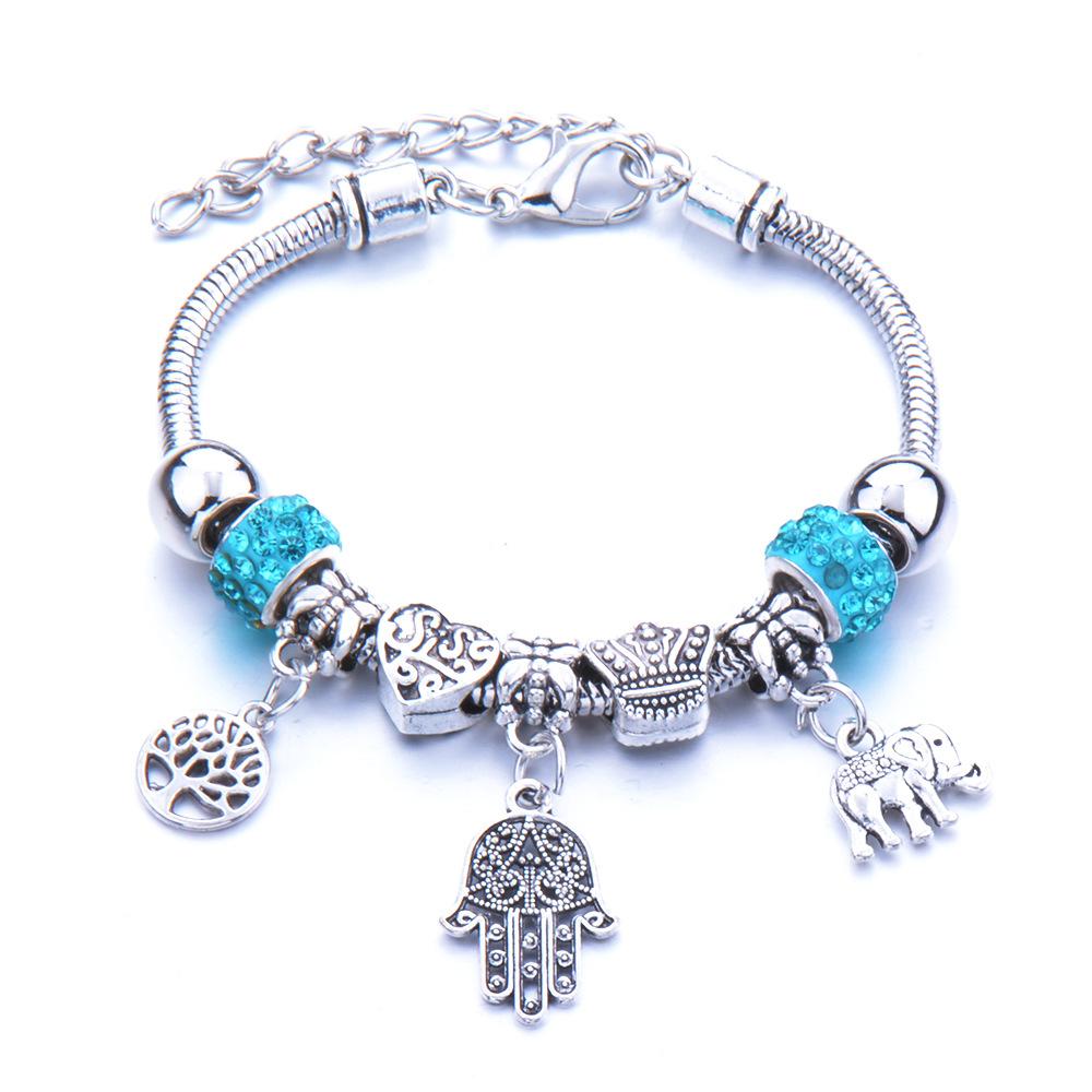 Pulseira em Forma de Coração Liga Design de Elefante Furo Grande Contas de Vidro Transparentes Joia Presente para Mulheres