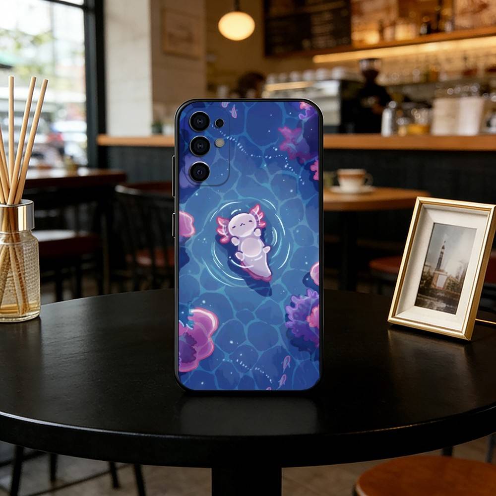 Cute axolotl Phone Case For Samsung S25,S24,S21,S22,S23,S30,Ultra,S20,Plus,Fe,Lite,Note,10,Black Cover