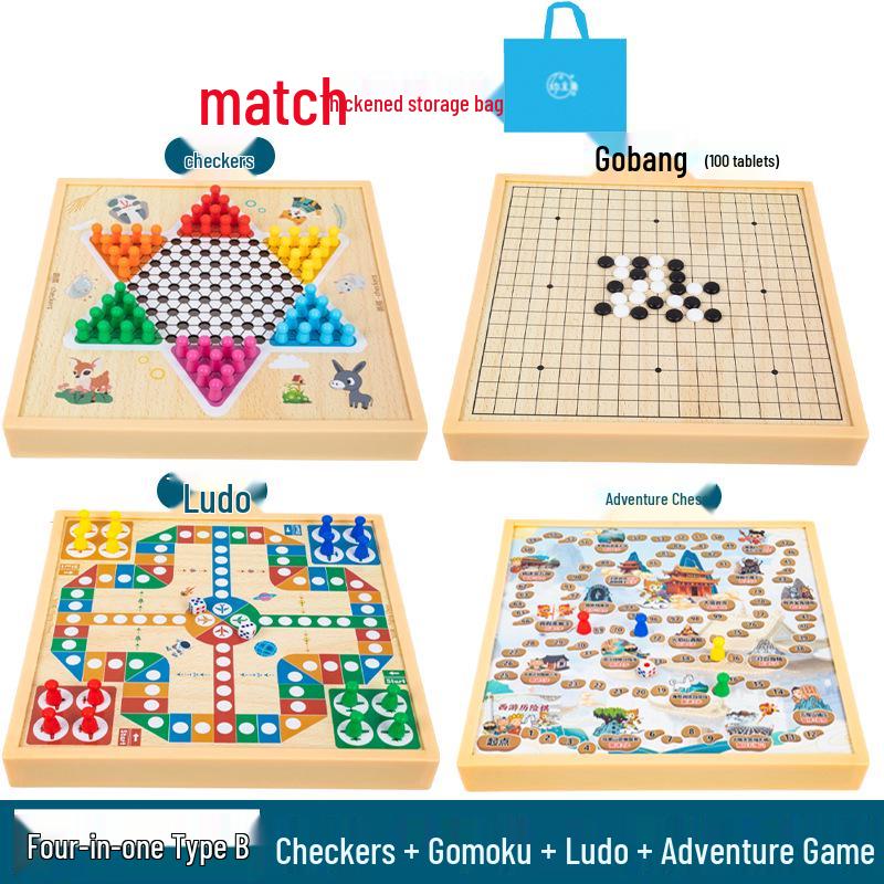 Multi-Board Game Set: Go-Moku, Checkers, Chinese Checkers, Chess, Animal Chess, Army Chess – Parent-Child Educational Toy