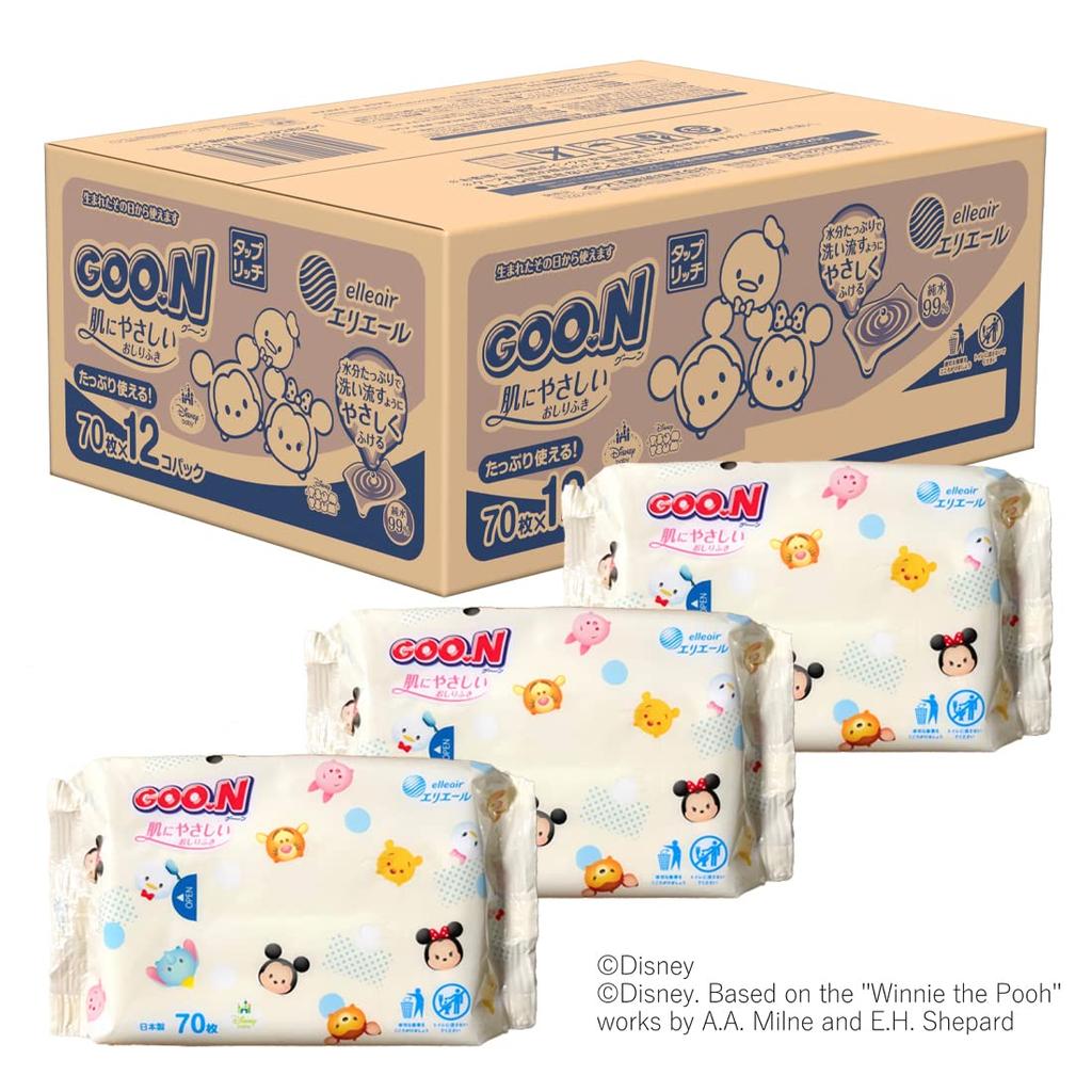 Taprich Wipes GOOON Baby 840 Wipes Wipes x 12 [Baby Refill] Skin-Friendly Wipes, (70 Packs) [Case Sale] (Disney Design)