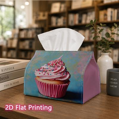 1pc, 2d Flat Printing, Tissue Box Sweet Pink Cupcake Pattern with Frosting Printed Tissue Box, Suitable for Bathrooms, Living Rooms, Bedrooms, Dressin