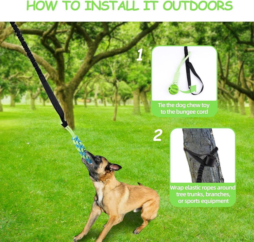 Interactive Dog Toy Tug of War Spring Rope Dogs Outdoor and Indoor Hanging Pull Rope Ball Puppy Molar Teeth Cleaning Chew Toys