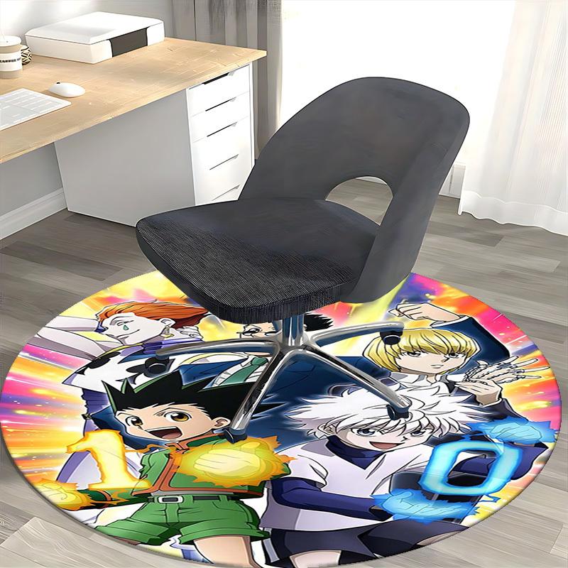 1 Stück Hunter x Hunter 10. Jubiläumsausgabe Runder Teppich - Anime Cartoon Design, Bürostuhlmatte, Rutschfester Teppich für Heimdekoration, Wohnzimmer