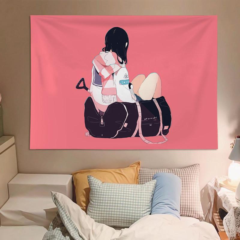 

Japanese Style Cute Girl Illustration Tapestry Decorative Wall Art for Bedroom Dormitory Headboard Creative Living Room Decor 74x94cm(29x37in)