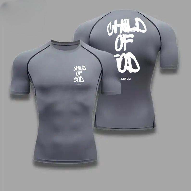 Summer Men Compressed Shirt Sports Quick Drying Fitness T-shirt Tight Faith Inspired" Back Print Jersey - Stretchy Short Sleeve