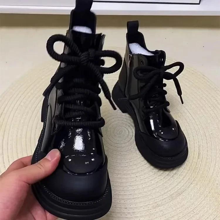 

Зима 2024 Новые женские ботинки Британский стиль Модные хлопковые туфли на толстой подошве и толстые короткие ботинки Хлопковые ботинки Женская обувь 35 чёрный