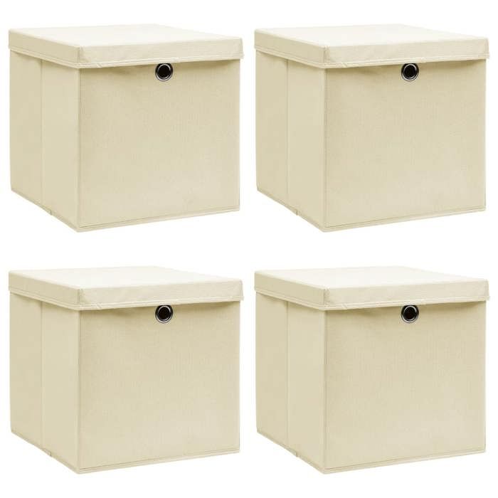 VidaXL Storage Boxes with Lids 4 Pcs Cream 32x32x32 Cm Fabric
