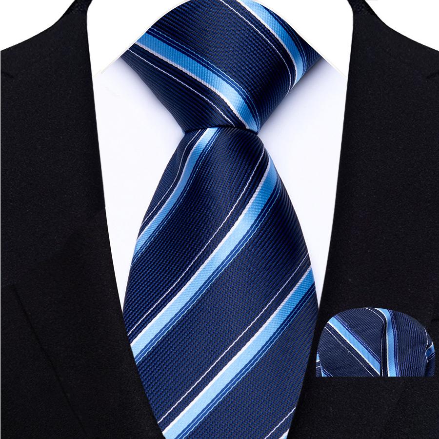 Classic Mens 8cm Tie Set Navy Polka Dot Stripes Tie For Men Wedding Business Party Fashion Design Quality Hanky Necktie Set