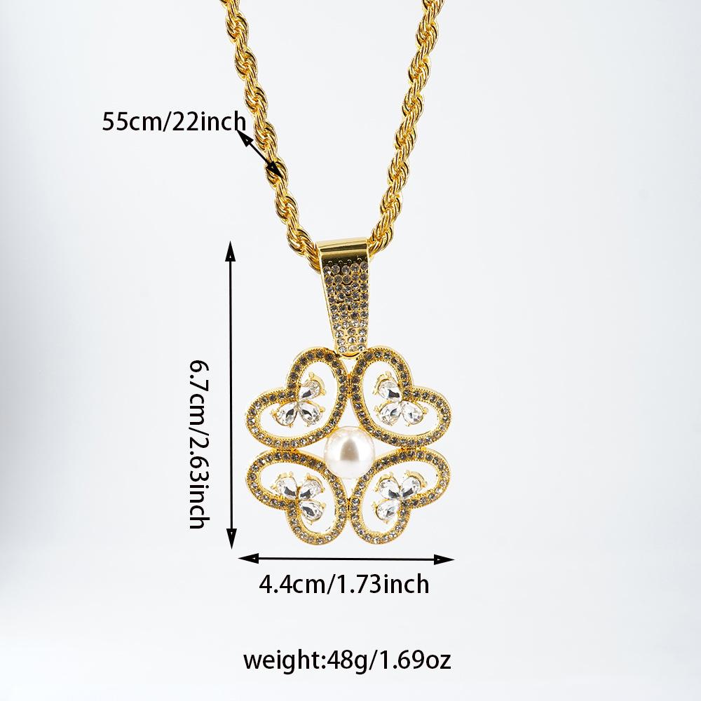 New European and American Flower Pendant with Pearl In The Middle and 5mm Fried Dough Twists Chain for Women's Elegant Accessories Necklace