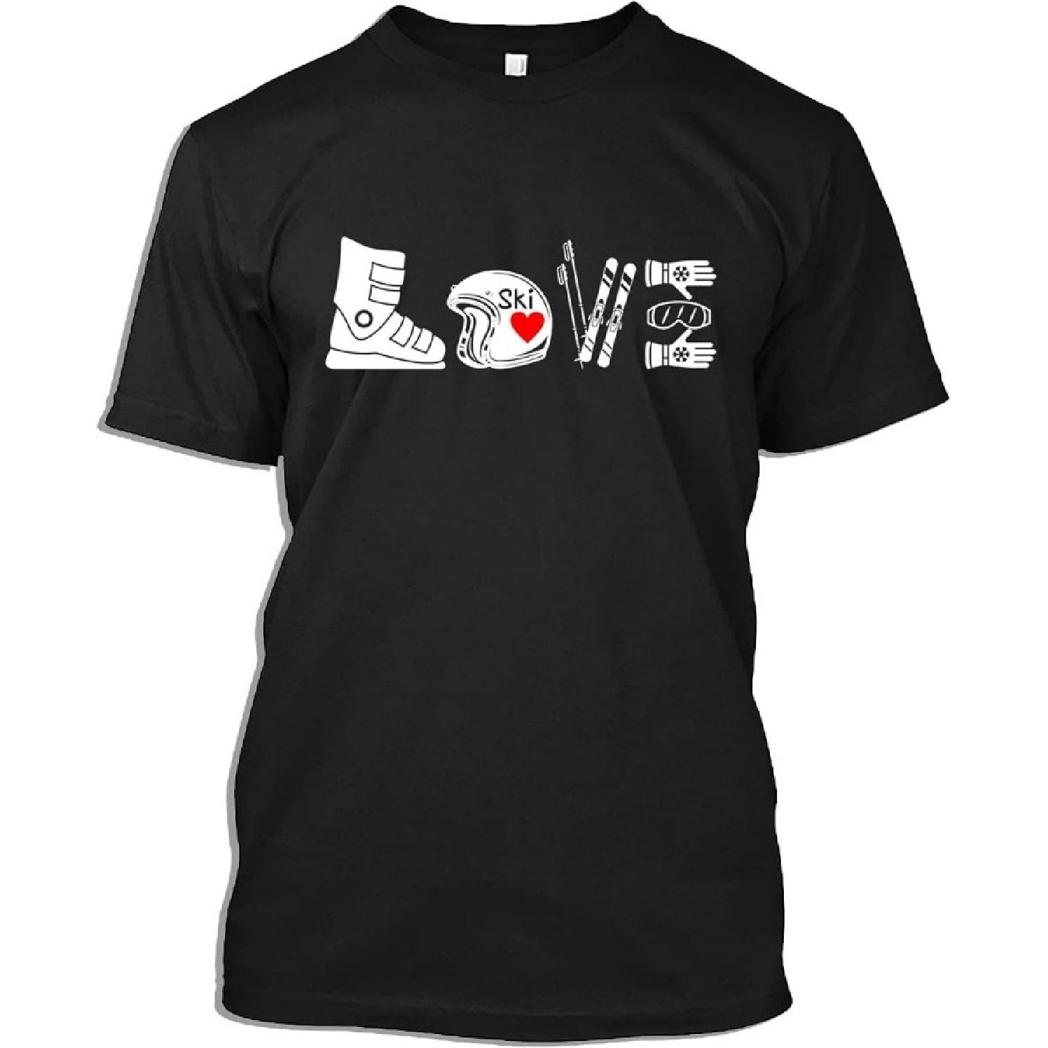 Skiing Tshirt I Love Ski Great Snow Lovers Gift T-Shirt for Men Women S