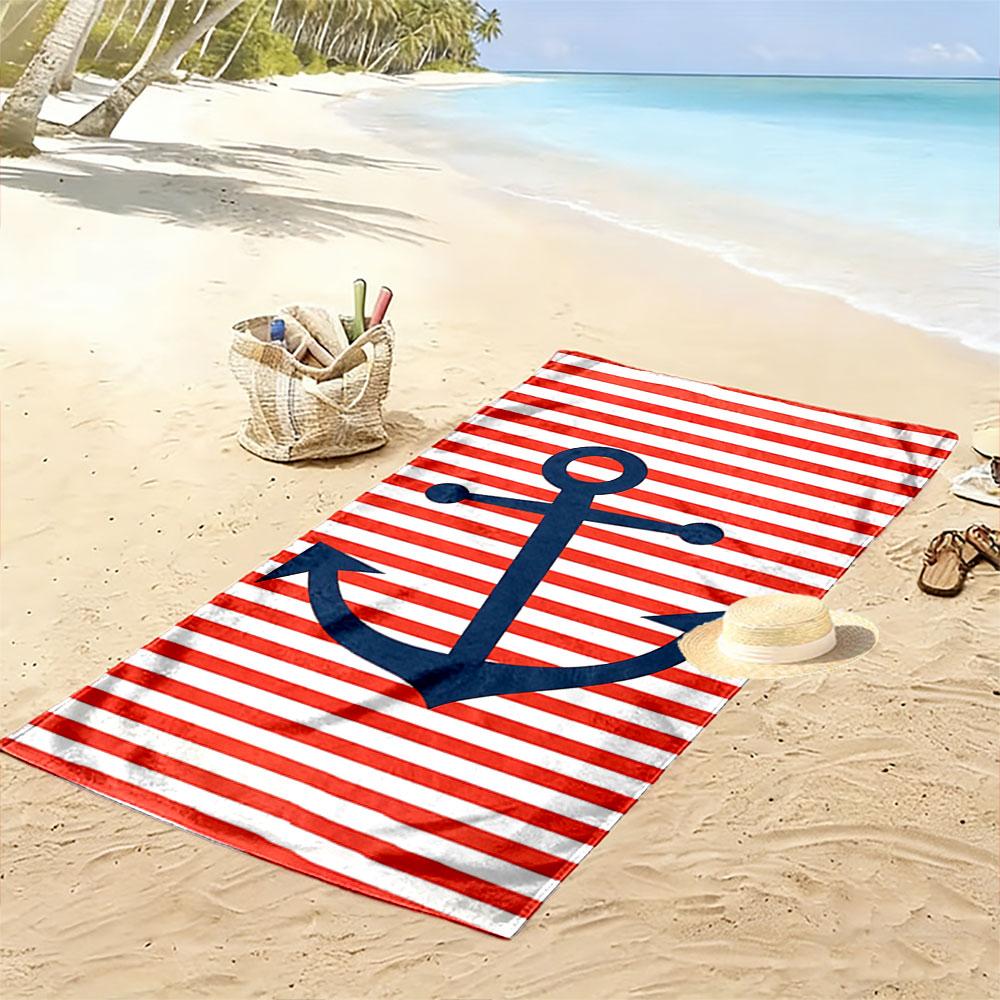 Nautical Anchor Red Stripes Towel Beach Towel Quick-drying for Travel Outdoor Sports Jogging Beach and Swimming