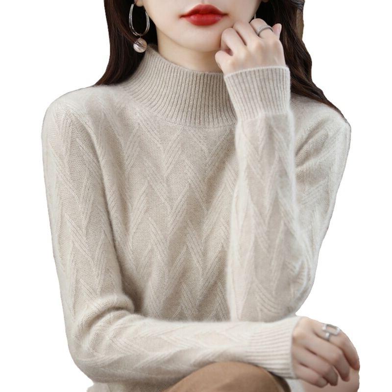 Thick Base Sweater for Autumn and Winter Semi High Neck Loose Sweater for Women