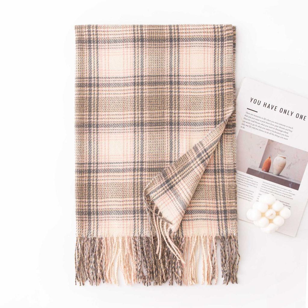 Gentle Gradient Color Small Plaid Scarf High End Girls Winter Couple Student Scarf Warm Thickened Scarf Shawl