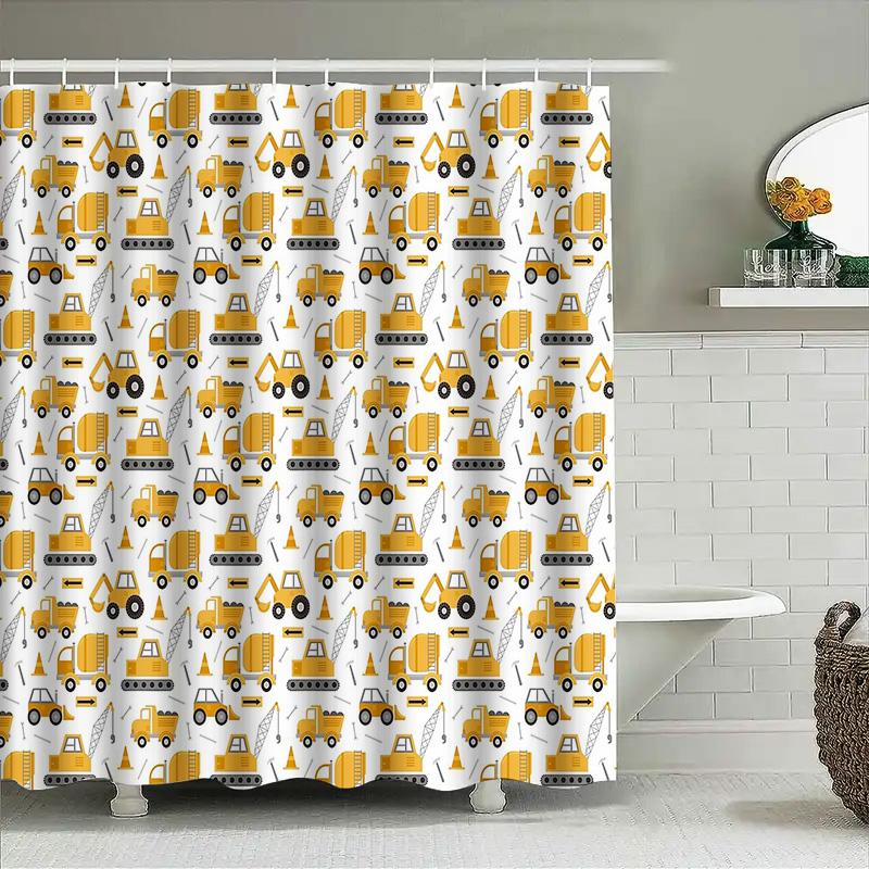 Construction Truck Shower Curtain Waterproof Farm Tractor Bathroom Decor Van Boys Room Modern Pattern Liner