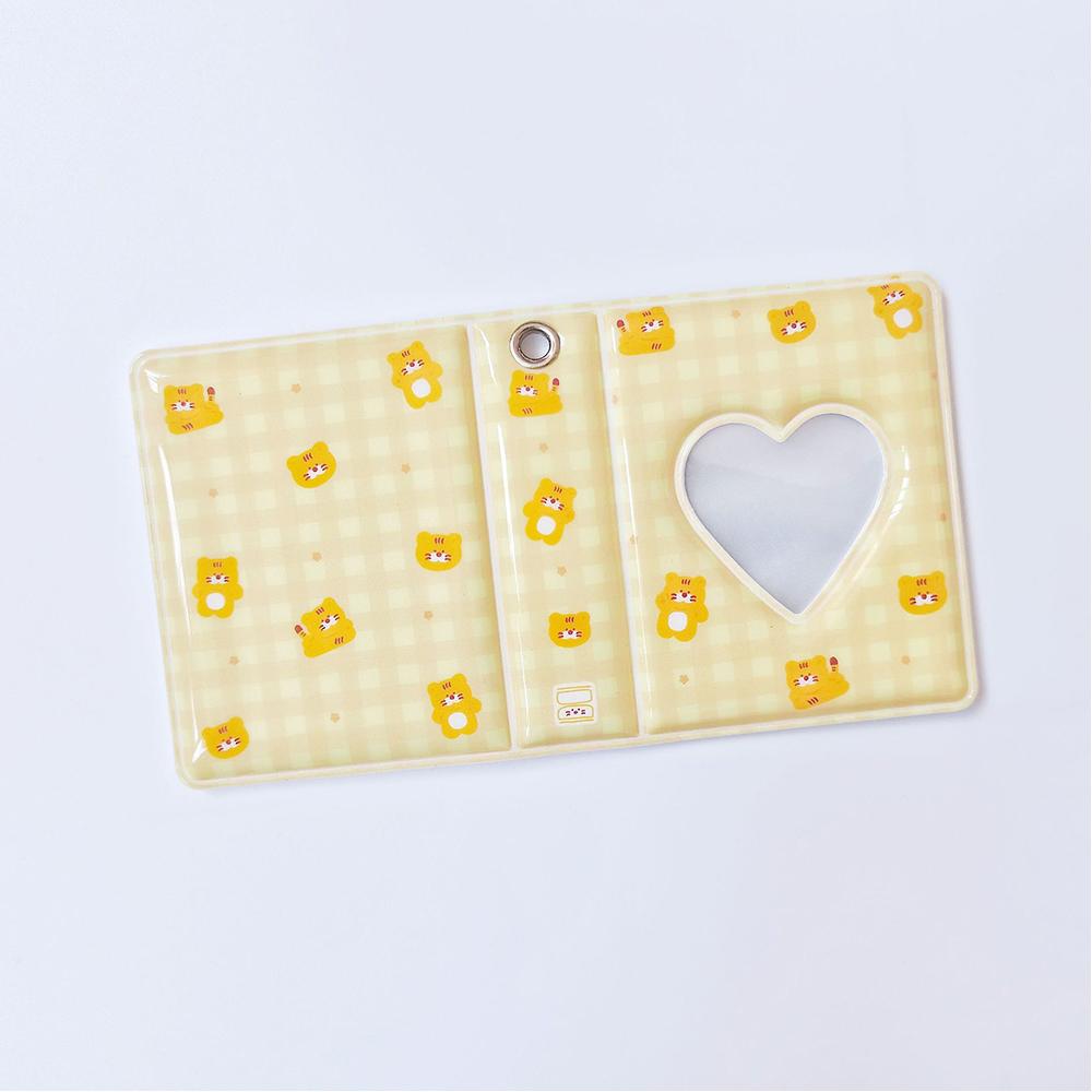 

2 Inch Mini Photo Album Cartoon Bear Printing Photocard Holder Heart Hollow Out Idol Collection Book 16 Slots Star Chasing Album жовтий