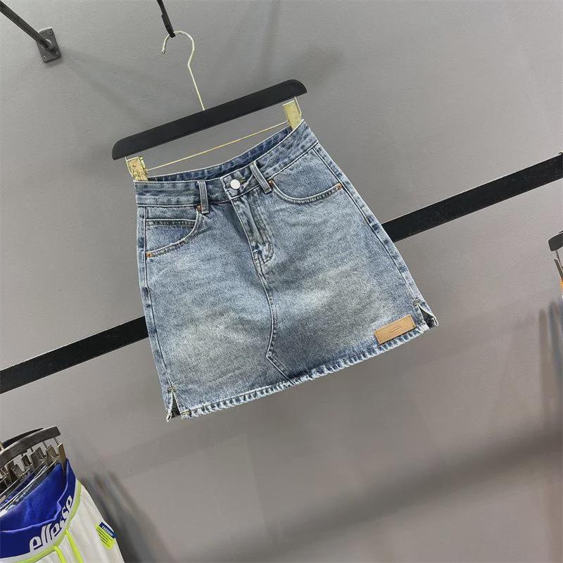 High Waist Retro Denim Skirt - Flattering for Pear Shapes, Plus Size, Hip-covering Trendy Style