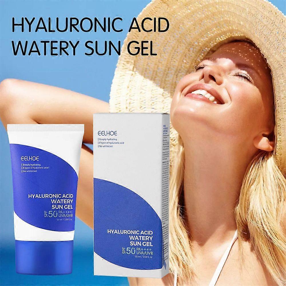 3 PIEZAS Gel Solar Acuoso con Ácido Hialurónico, Protector Solar de Verano, Crema Solar Natural con Ácido Hialurónico SPF50+ PA++++ 50ml, Esencia de Agua Facial Hidratante Profunda