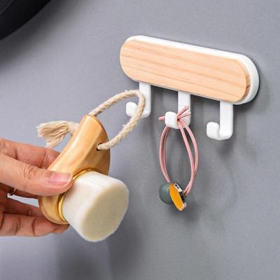 SUPO Depot - Wall Hook Household Hanger Wood Decoration with Self Adhesive Sticker Nail Free - White