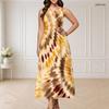 Women Plus Size Round Neck Triple Keyhole Sleeveless Printed Long Maxi Dress