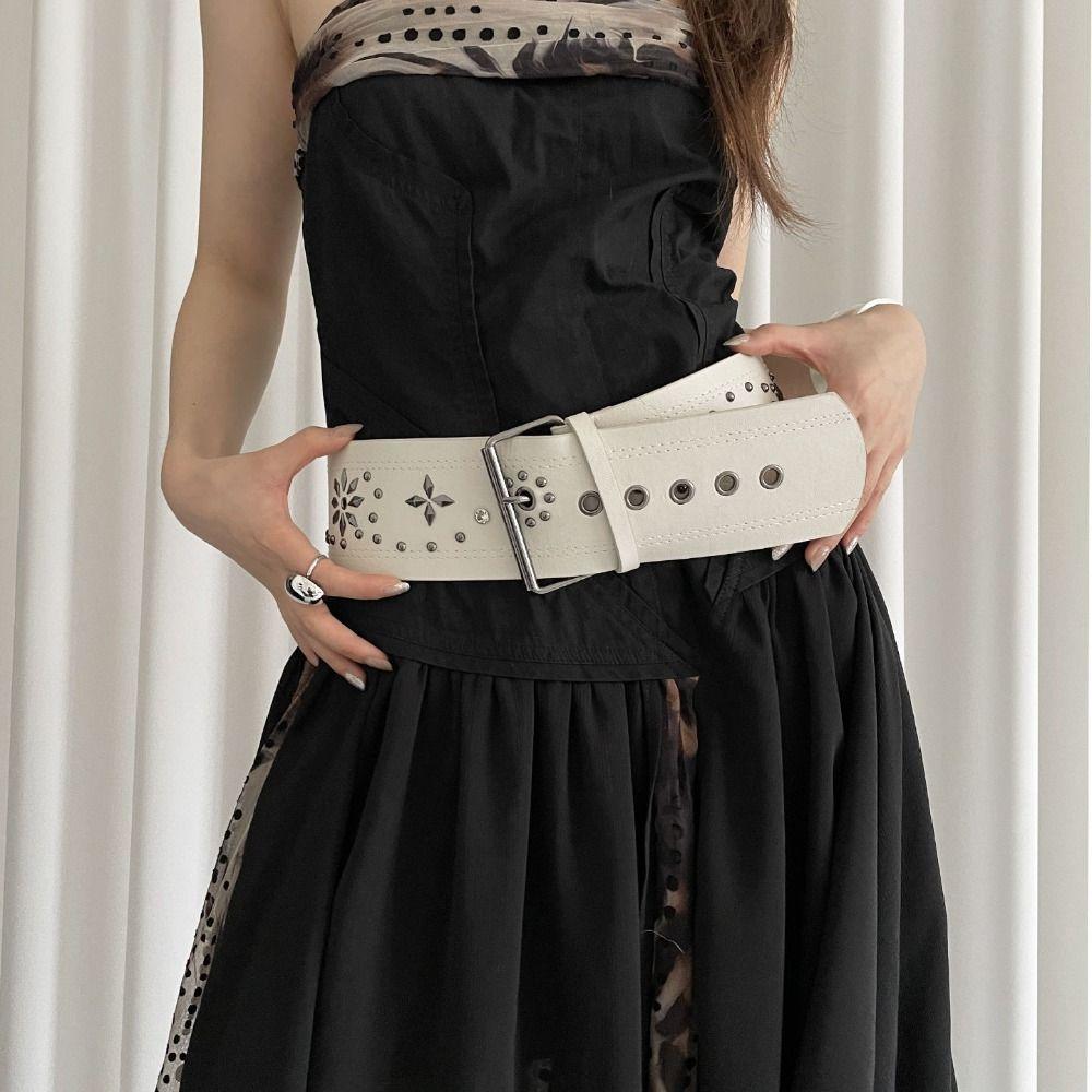 Y2k Leather Waist Belt Gothic Dress Jeans Belt Fashionable Women's Rivet Belt  Streetwear