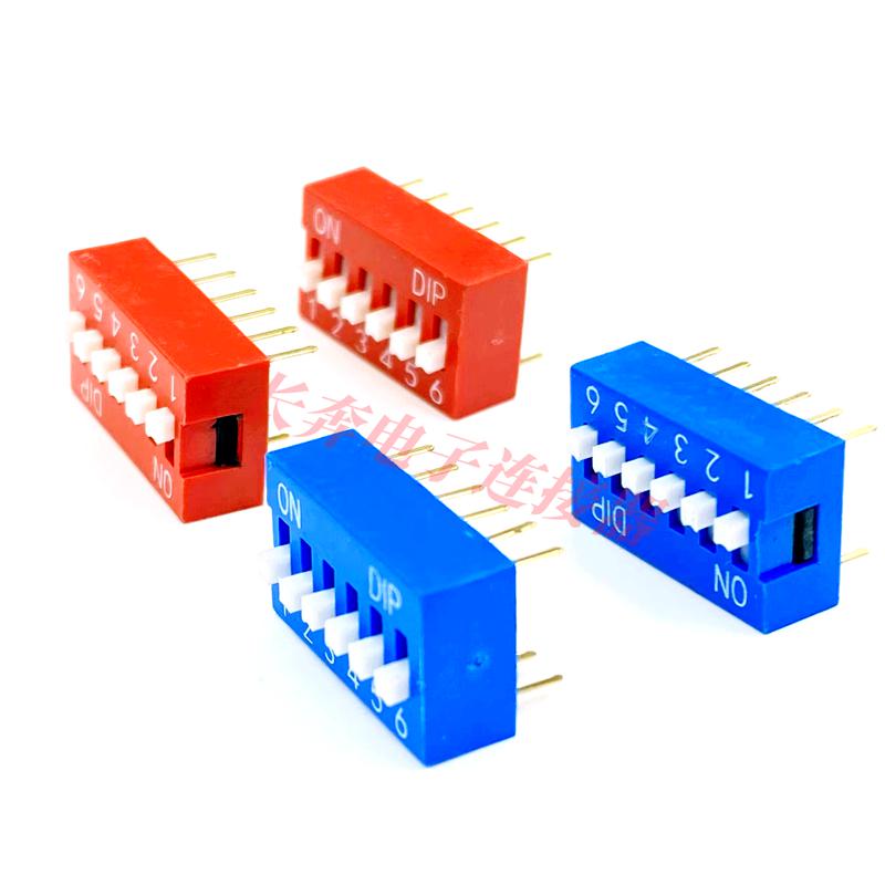 2.54MM Red/Blue DIP Switch, 1-10 Positions, Through-Hole Flat Actuator