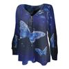 Women's Long Sleeve Tops V-neck Zipper Pullover Butterfly Print T-shirt Blouse