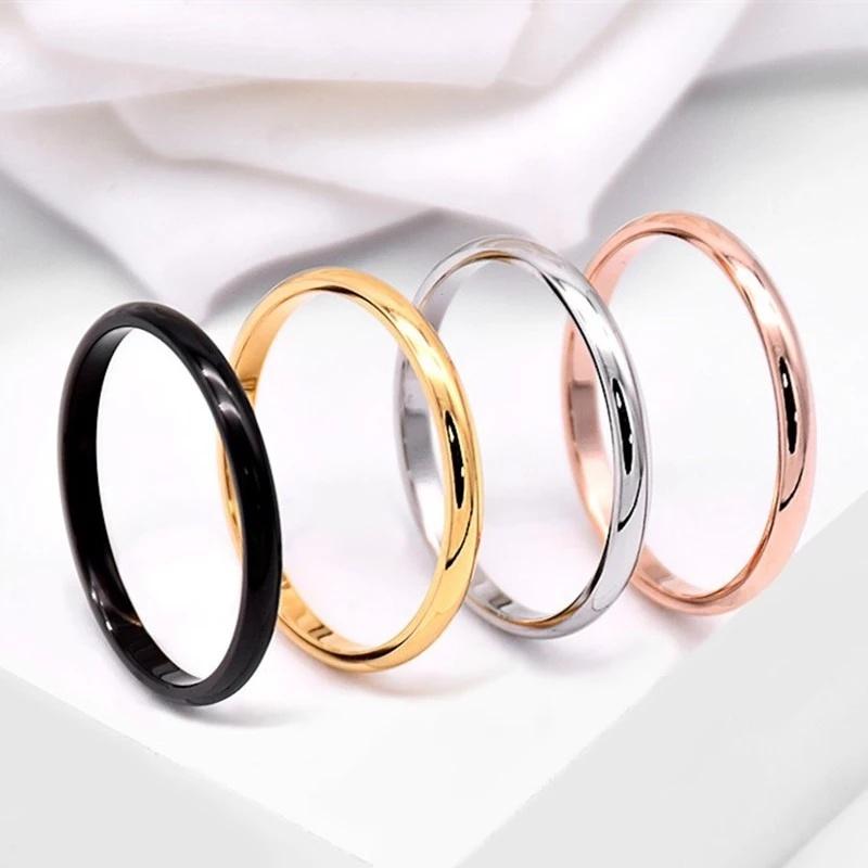 Thin Rose Gold Titanium Steel Rings for Women Smooth Simple Anti-Allergy Wedding Bands Valentine's Day Gift