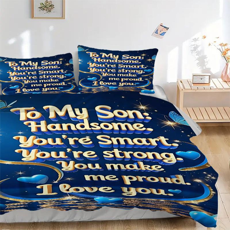 3pcs Son Love Message Duvet Cover Set, Cover For Bedroom Guest Room (1 Duvet Cover + 2 Pillowcase, Without Quilt), yy250922207